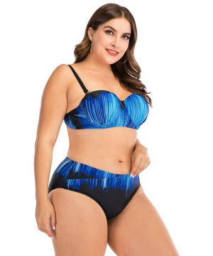 Plus Size Swimsuits for Women- Womens Two Piece Print Bathing Suits Bikini Set Padded Swimwear Beachwear - Blue - CS1954XODEA...