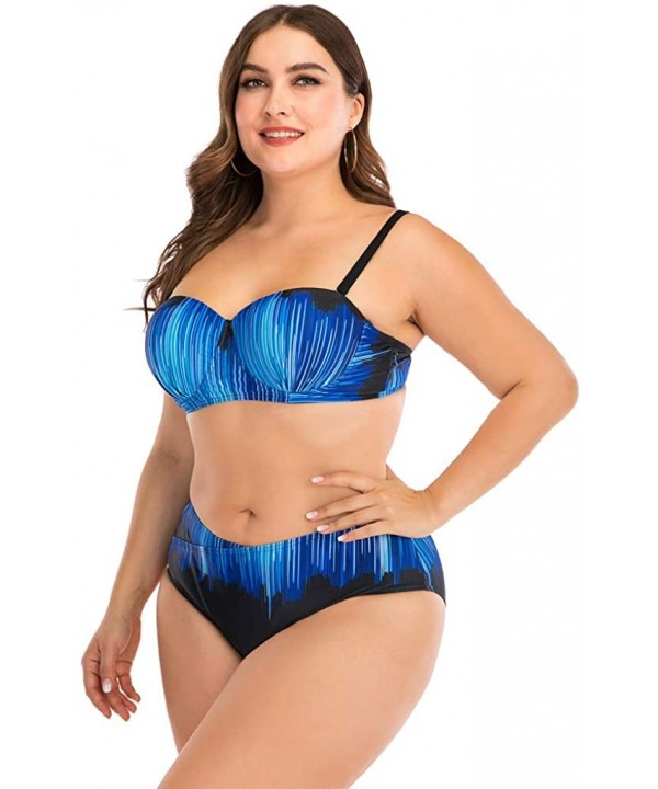 Plus Size Swimsuits for Women- Womens Two Piece Print Bathing Suits Bikini Set Padded Swimwear Beachwear - Blue - CS1954XODEA...