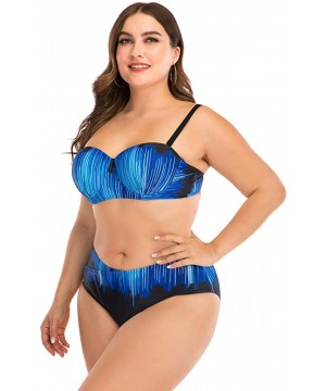 Plus Size Swimsuits for Women- Womens Two Piece Print Bathing Suits Bikini Set Padded Swimwear Beachwear - Blue - CS1954XODEA...