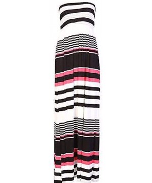 Women's Floral Maxi Dresses Plus Size Tube Top Long Shirring Sundress Cover Up - Multi Stripe - CJ19GXM5MKK $28.01-Cover-Ups