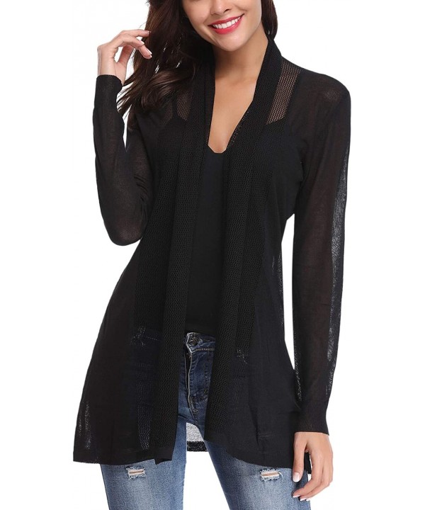 Womens Casual Long Sleeve Open Front Cardigan Sweater - Black - CS18DEEGIN4 $18.79-Cover-Ups