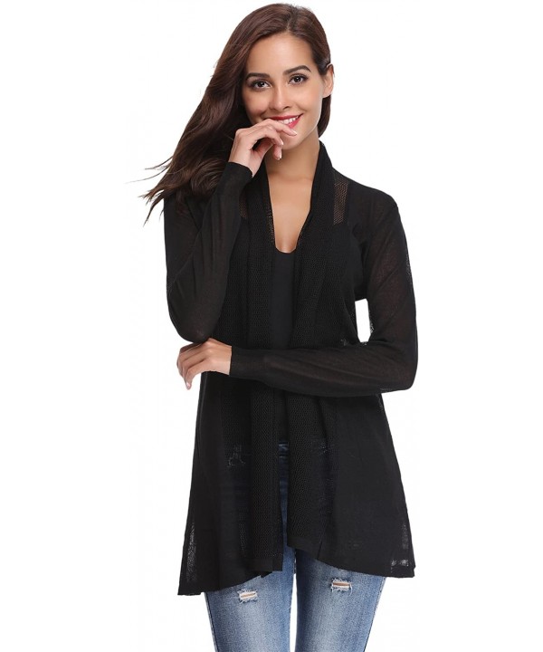 Womens Casual Long Sleeve Open Front Cardigan Sweater - Black - CS18DEEGIN4 $18.79-Cover-Ups