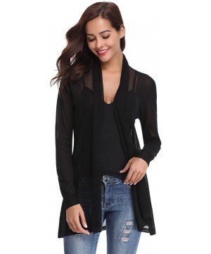 Womens Casual Long Sleeve Open Front Cardigan Sweater - Black - CS18DEEGIN4 $18.79-Cover-Ups