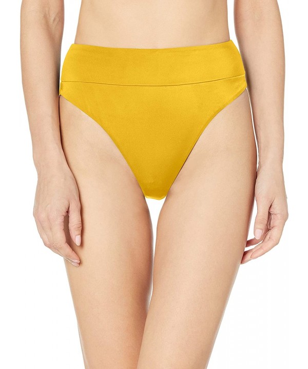 Women's Solid High Rise Cheeky Bikini Bottoms - Golden - C018QEONWQQ $35.82-Tankinis