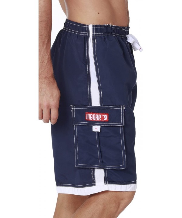 Men's Quick Dry Swim Trunks Cargo Water Shorts with Mesh Lining - Solid Navy Blue - CL188CDOGNS $19.53-Trunks