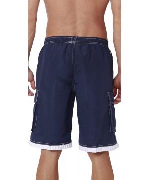 Men's Quick Dry Swim Trunks Cargo Water Shorts with Mesh Lining - Solid Navy Blue - CL188CDOGNS $19.53-Trunks