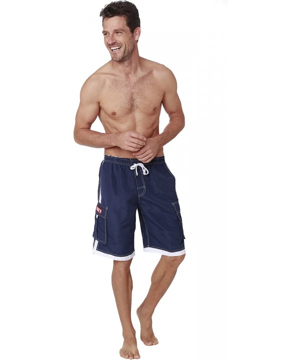 Men's Quick Dry Swim Trunks Cargo Water Shorts with Mesh Lining - Solid Navy Blue - CL188CDOGNS $19.53-Trunks