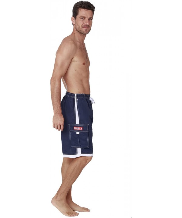 Men's Quick Dry Swim Trunks Cargo Water Shorts with Mesh Lining - Solid Navy Blue - CL188CDOGNS $19.53-Trunks