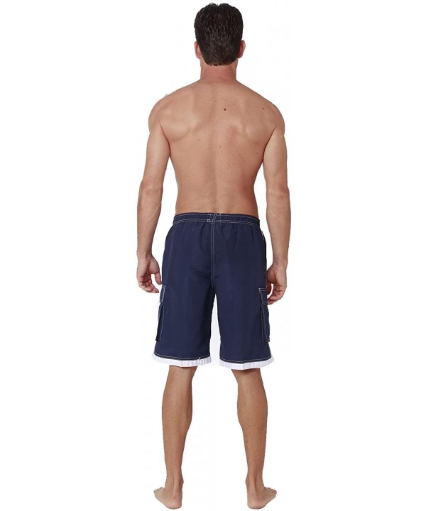 Men's Quick Dry Swim Trunks Cargo Water Shorts with Mesh Lining - Solid Navy Blue - CL188CDOGNS $19.53-Trunks