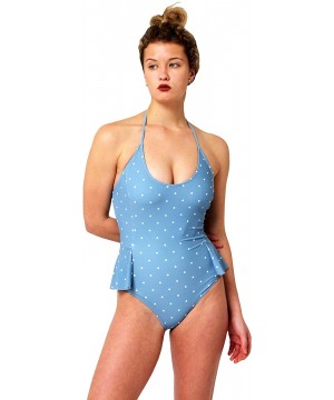 Women's Swimsuit- Fashion One Piece Bathing Suit Tank - Blue Pin Dot - C518RUCKKHE $16.57-One-Pieces