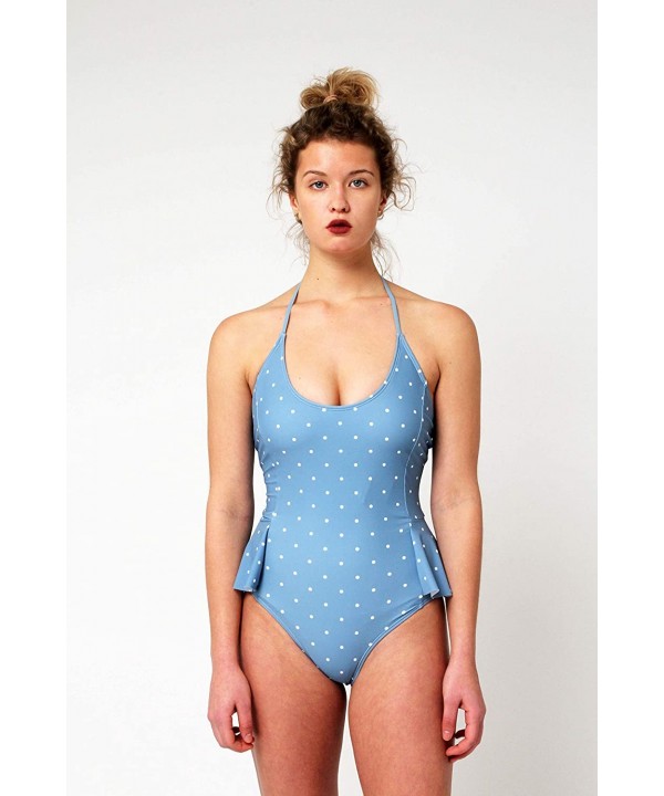 Women's Swimsuit- Fashion One Piece Bathing Suit Tank - Blue Pin Dot - C518RUCKKHE $16.57-One-Pieces