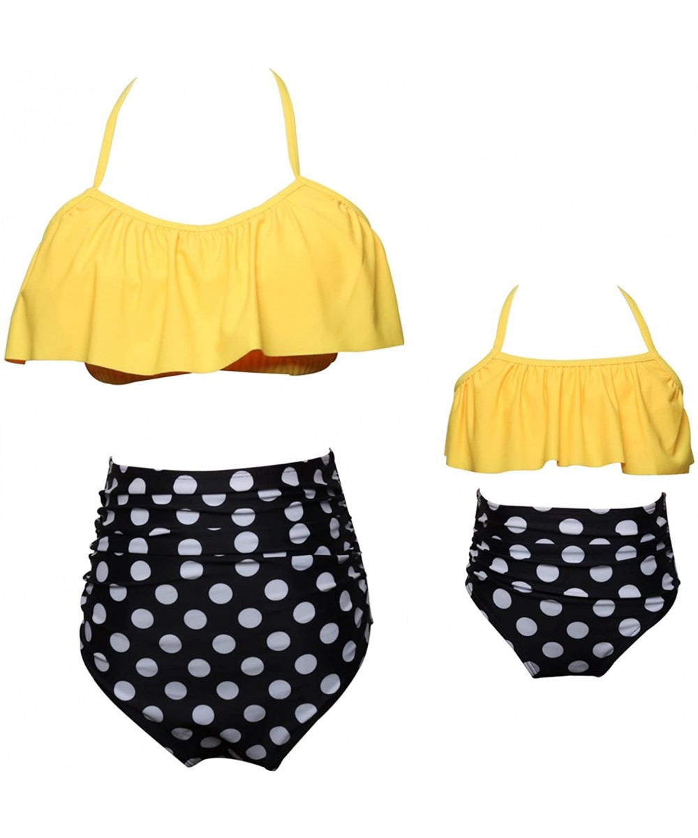 Family Matching Swimsuit Women Two Pieces High Waisted Bathing Suits Monokini - Yellow - CT18DGRL7OR $19.06-Sets