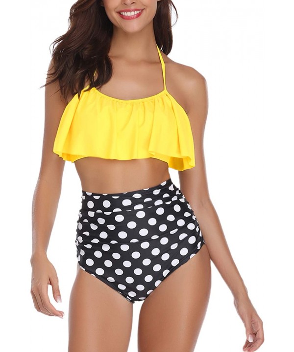 Family Matching Swimsuit Women Two Pieces High Waisted Bathing Suits Monokini - Yellow - CT18DGRL7OR $19.06-Sets