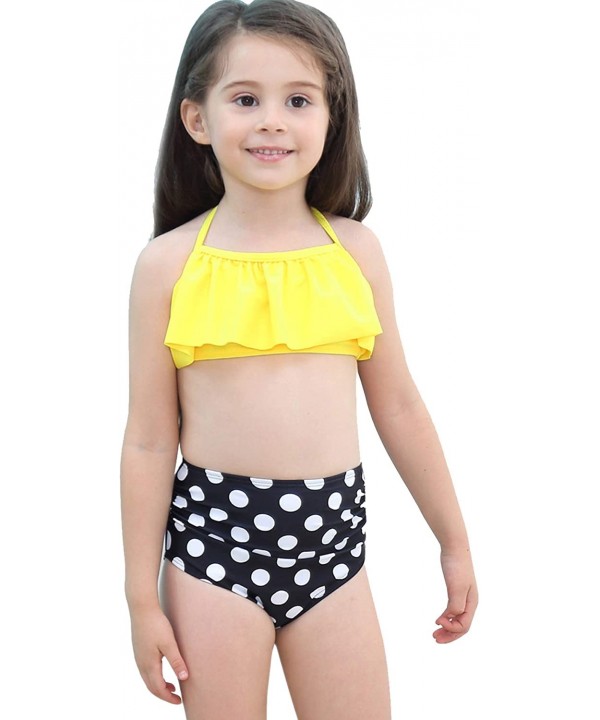 Family Matching Swimsuit Women Two Pieces High Waisted Bathing Suits Monokini - Yellow - CT18DGRL7OR $19.06-Sets