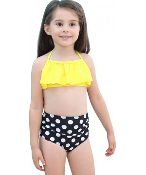 Family Matching Swimsuit Women Two Pieces High Waisted Bathing Suits Monokini - Yellow - CT18DGRL7OR $19.06-Sets