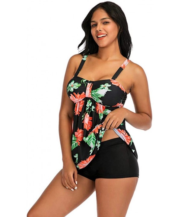 Womens Plus Size Swimsuits 2020 Summer New Tankini Set Two Piece Swimwear Tank Tops with Boyshorts Bathing Suit - 0611- Black...