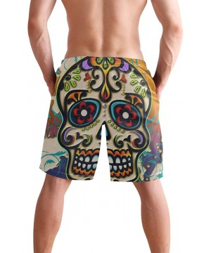 Mens Swim Trunks-Mexican Sugar Skull Aztec Tribal Beach Board Shorts with Pockets Casual Athletic Short - Picture4 - CN18T0A4...