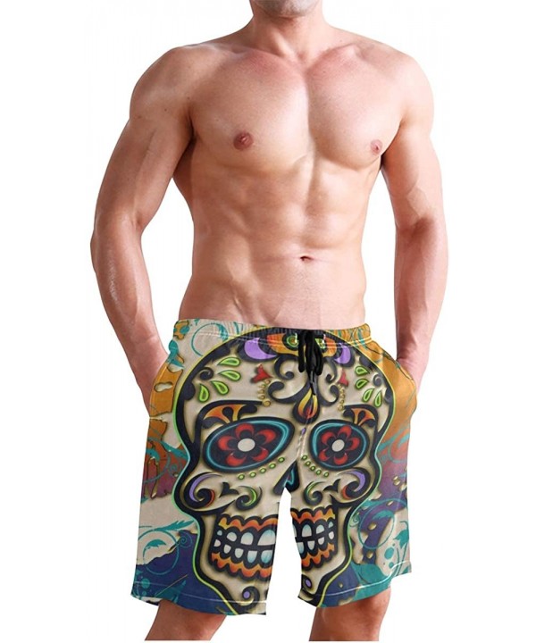 Mens Swim Trunks-Mexican Sugar Skull Aztec Tribal Beach Board Shorts with Pockets Casual Athletic Short - Picture4 - CN18T0A4...