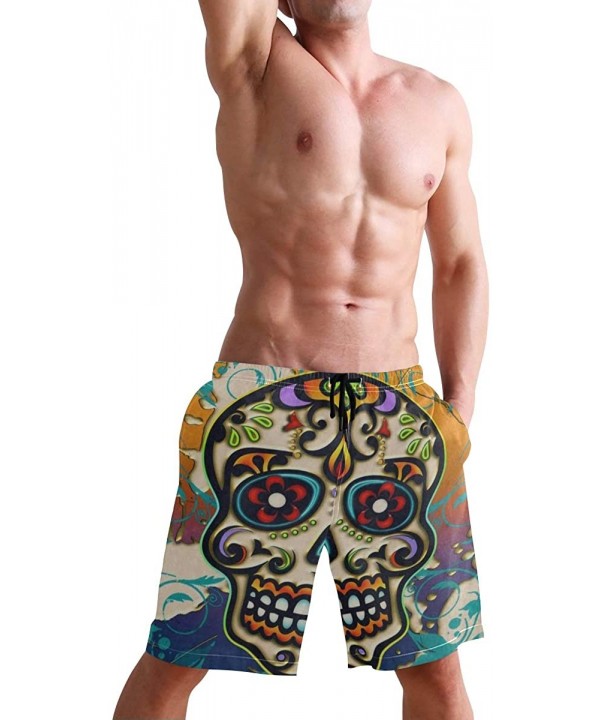 Mens Swim Trunks-Mexican Sugar Skull Aztec Tribal Beach Board Shorts with Pockets Casual Athletic Short - Picture4 - CN18T0A4...