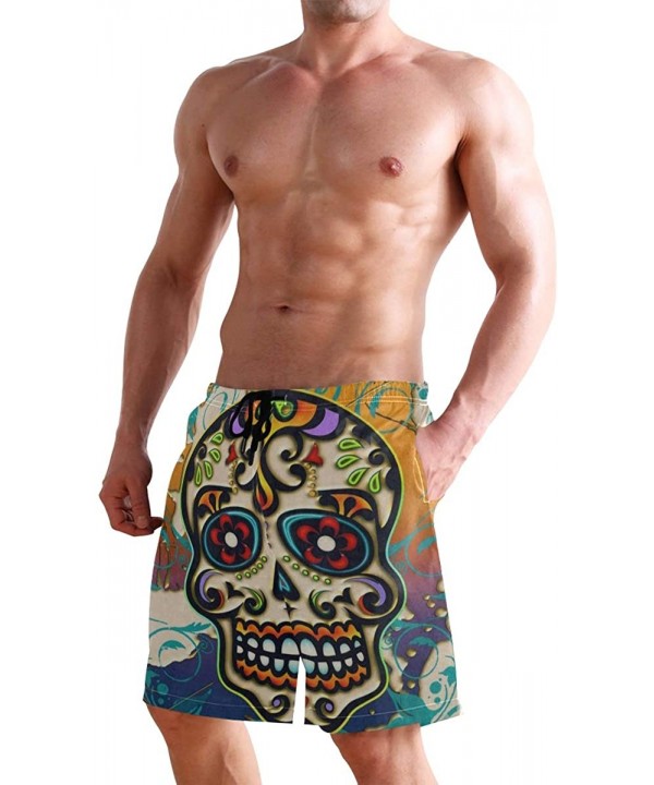 Mens Swim Trunks-Mexican Sugar Skull Aztec Tribal Beach Board Shorts with Pockets Casual Athletic Short - Picture4 - CN18T0A4...