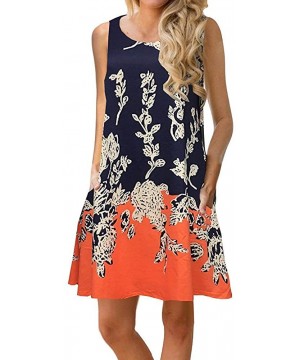 Women's Summer Casual Sleeveless Floral Printed Loose Beach Cover up Swing Dress Sundress with Pockets - Orange - CG18RE5L8NO...