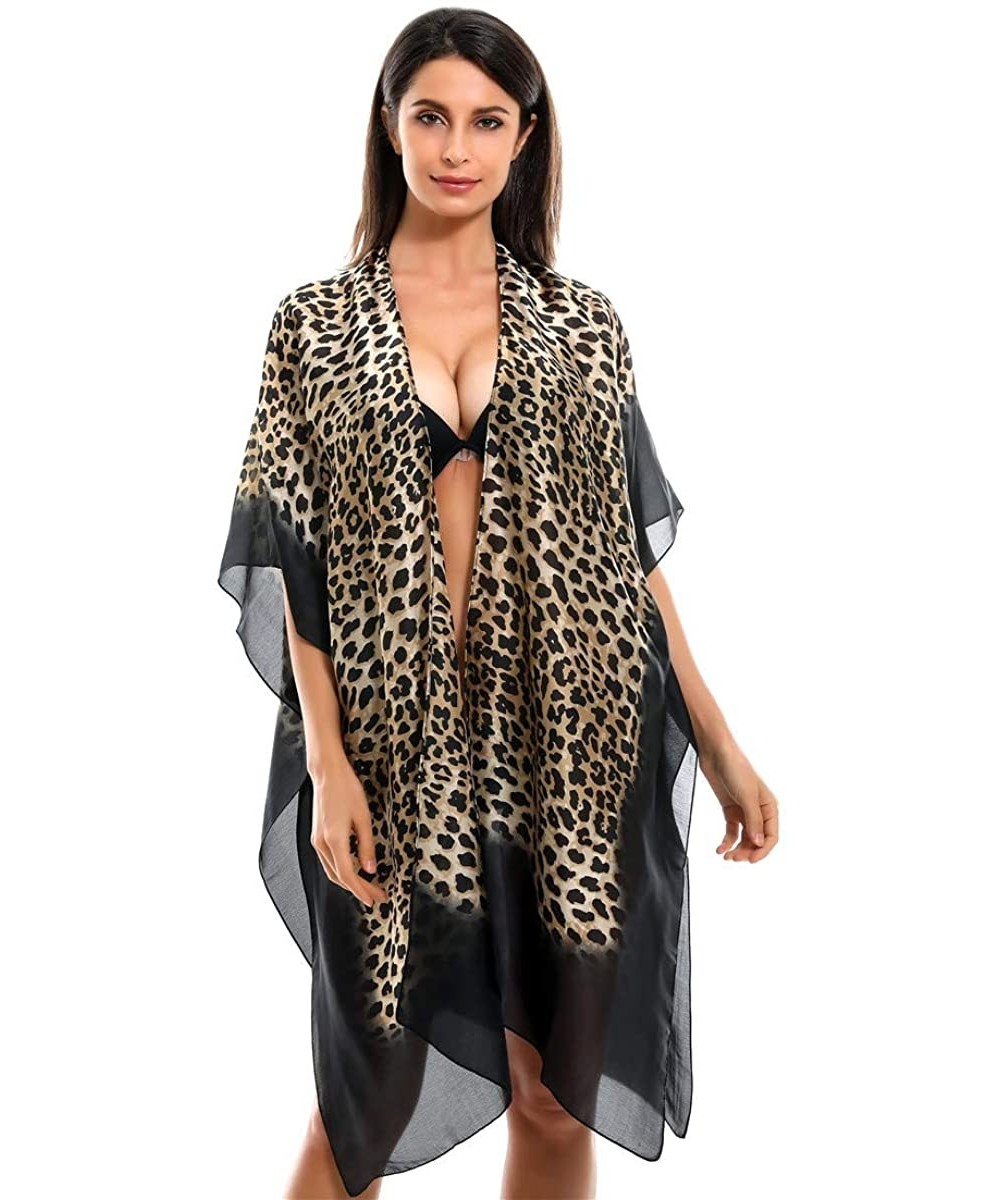 Women's Swimsuit Beach Cover Up Bikini Coverups Beachwear Bathing Suit Beach Dress - Leopard Print Black - CB193W4I2A3 $12.05...