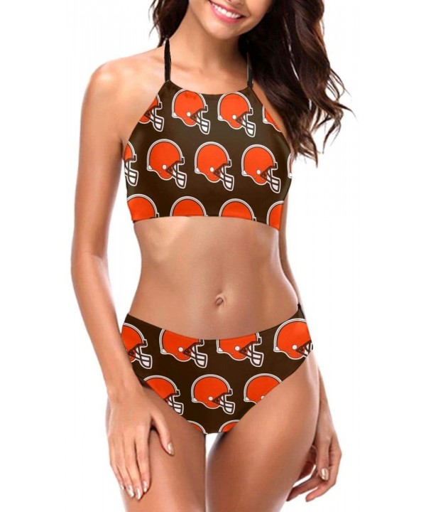 Cleveland Browns Sports Style Women's Sexy Padded Push Up Bikini Set Halter Bathing Suits Two Pieces Swimsuit Swimwear - Clev...