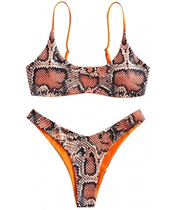 Brazilian Bikini Swimsuits for Women Camouflage Drawstring Lace Up Tops with Swim Thongs Beach Push Up Sexy Zc orange - CI196...