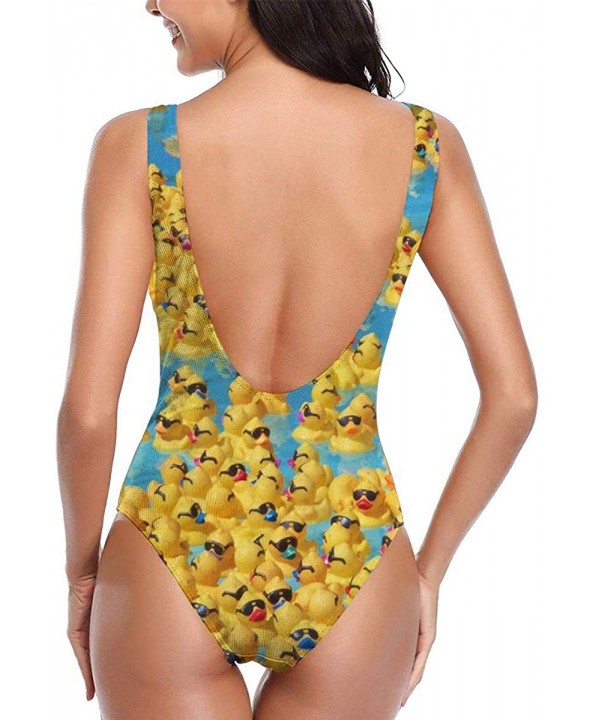 Women's One Piece Swimsuits for Women Athletic Training Cute Shiba Inu Glasses Dog - Cute Yellow Ducks With Sunglasses - CZ18...