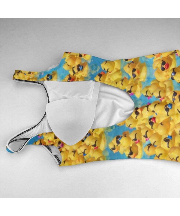 Women's One Piece Swimsuits for Women Athletic Training Cute Shiba Inu Glasses Dog - Cute Yellow Ducks With Sunglasses - CZ18...