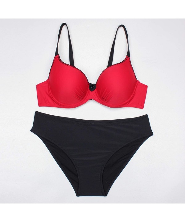 Swimwear Sexy Padded Adjustable Strap Bordered Bikini - Pink4 - C018QGUGHXC $39.19-Sets