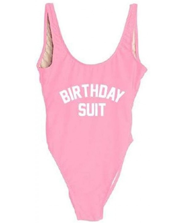 Women's Backless One Piece Swimsuits - Birthdaysuit-pink-wh - CZ18NIAQCTY $27.43-Racing