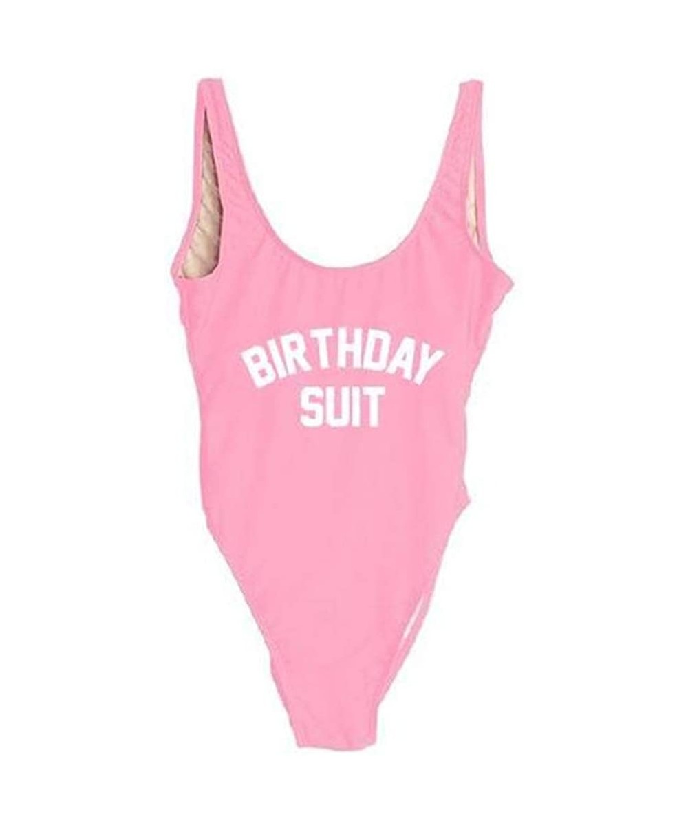 Women's Backless One Piece Swimsuits - Birthdaysuit-pink-wh - CZ18NIAQCTY $27.43-Racing