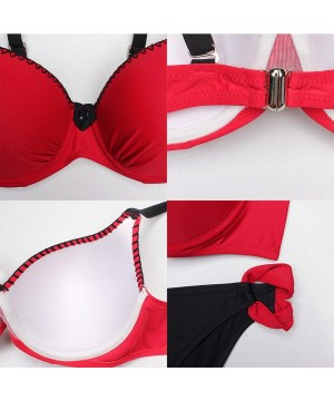 Swimwear Sexy Padded Adjustable Strap Bordered Bikini - Pink4 - C018QGUGHXC $39.19-Sets