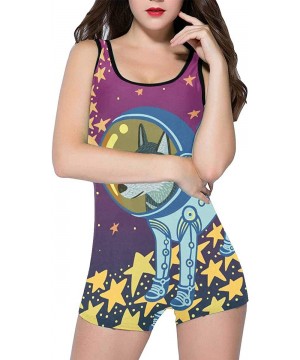 Women's One Piece Sports Swimwear Boyleg Swimsuit Husky Dog Character in Pink Space - Style 1 - CD18QWYSCGG $28.03-Racing