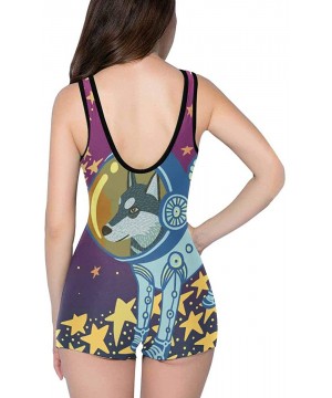 Women's One Piece Sports Swimwear Boyleg Swimsuit Husky Dog Character in Pink Space - Style 1 - CD18QWYSCGG $28.03-Racing