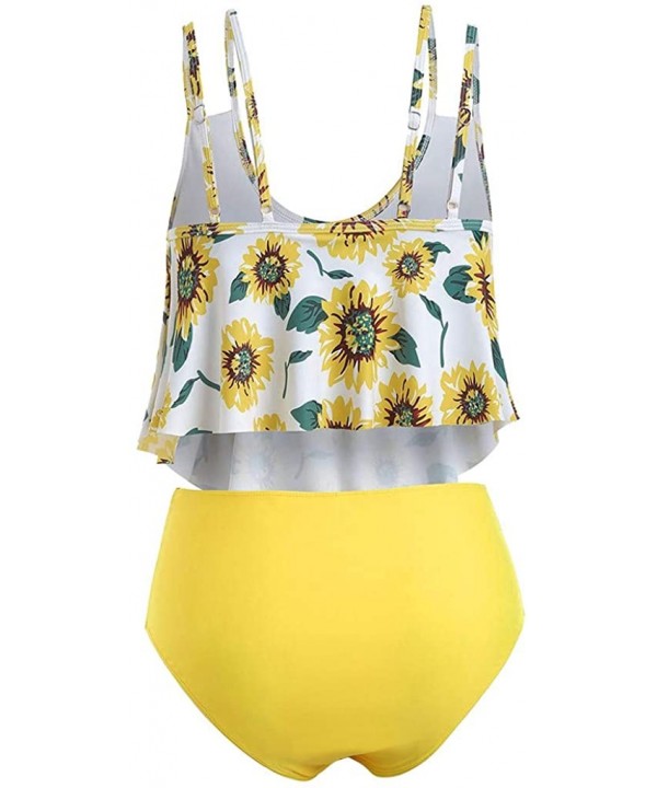 Tankinis for Women Swimsuits Two Piece Plus Size Sexy Backless Halter Floral High Waisted Sunflower Print Swim Suits - K Whit...