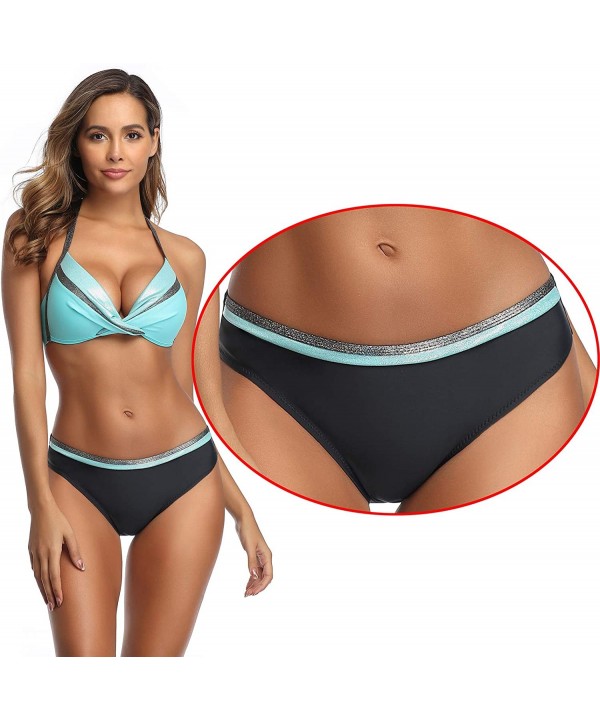 Bikini Swimsuit for Women Sexy Two Piece Side Tie Bathing Buits - Turquoise Black Bottom - C7198SSSZU3 $14.21-Bottoms