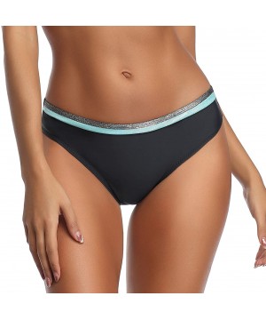 Bikini Swimsuit for Women Sexy Two Piece Side Tie Bathing Buits - Turquoise Black Bottom - C7198SSSZU3 $14.21-Bottoms