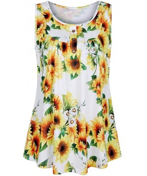 Women's V-Neck Short Sleeve Floral Printed Tops Blouse Gauffer Button Loose Tunic Shirt - Sunflower - CH19CH246NN $18.38-Cove...