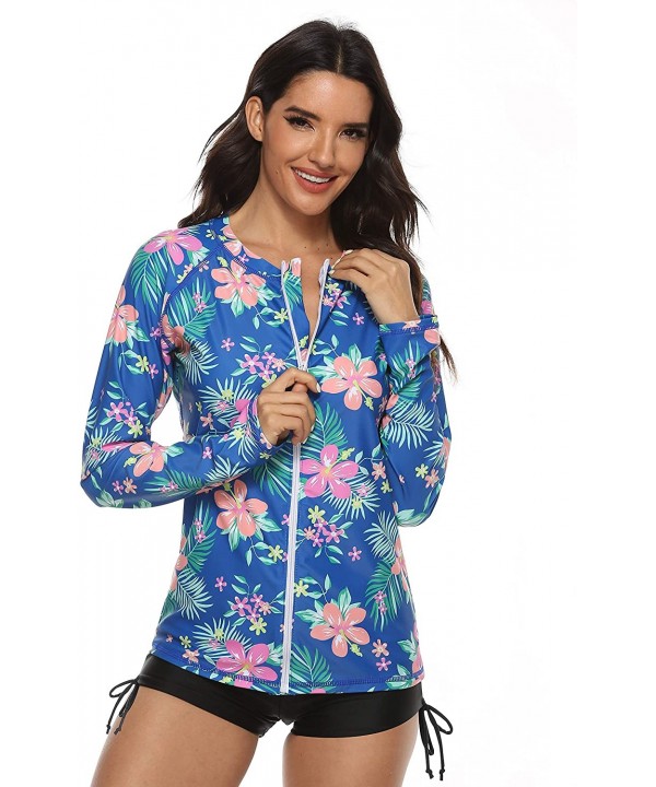 Women's Short Sleeve Rashguard Swimwear UPF 50+ Rash Guard Floral Print Swimsuit Tops (No Bottom) - C4 - CT194SUS5GR $27.82-R...