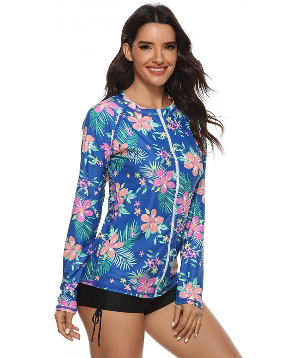 Women's Short Sleeve Rashguard Swimwear UPF 50+ Rash Guard Floral Print Swimsuit Tops (No Bottom) - C4 - CT194SUS5GR $27.82-R...