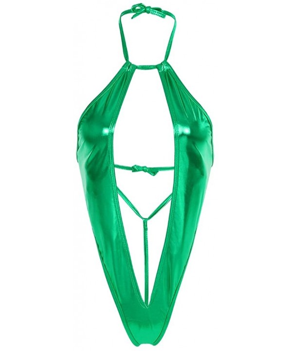 Women One Piece Bikini Sling Shot Halter Lingerie Babydoll Mini Bodysuit High Cut Monokini Swimsuit - Green - CF1890HIM46 $9....