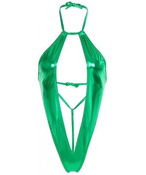 Women One Piece Bikini Sling Shot Halter Lingerie Babydoll Mini Bodysuit High Cut Monokini Swimsuit - Green - CF1890HIM46 $9....