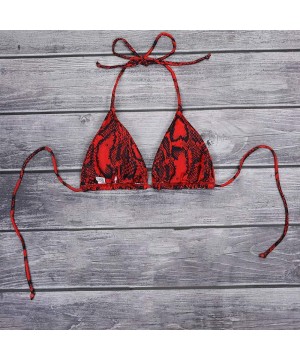 Women's Sexy Halter Thong Bikini Top String Micro Triangle Bikini Top Swimsuit - Redsnake - CA19CZTLXLL $11.25-Sets