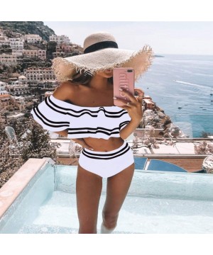 Women Two Piece Swimsuit High Waisted Off Shoulder Ruffled Bikini Set Bathing Suits Swimwear - White - CK196DDSGIO $11.77-Sets