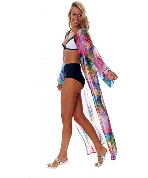 Kimonos for Women with Bohemian Print Chiffon Lace Beach Swimsuit Cover Up - Feather Colorful - CD18UU7I7CG $20.36-Cover-Ups