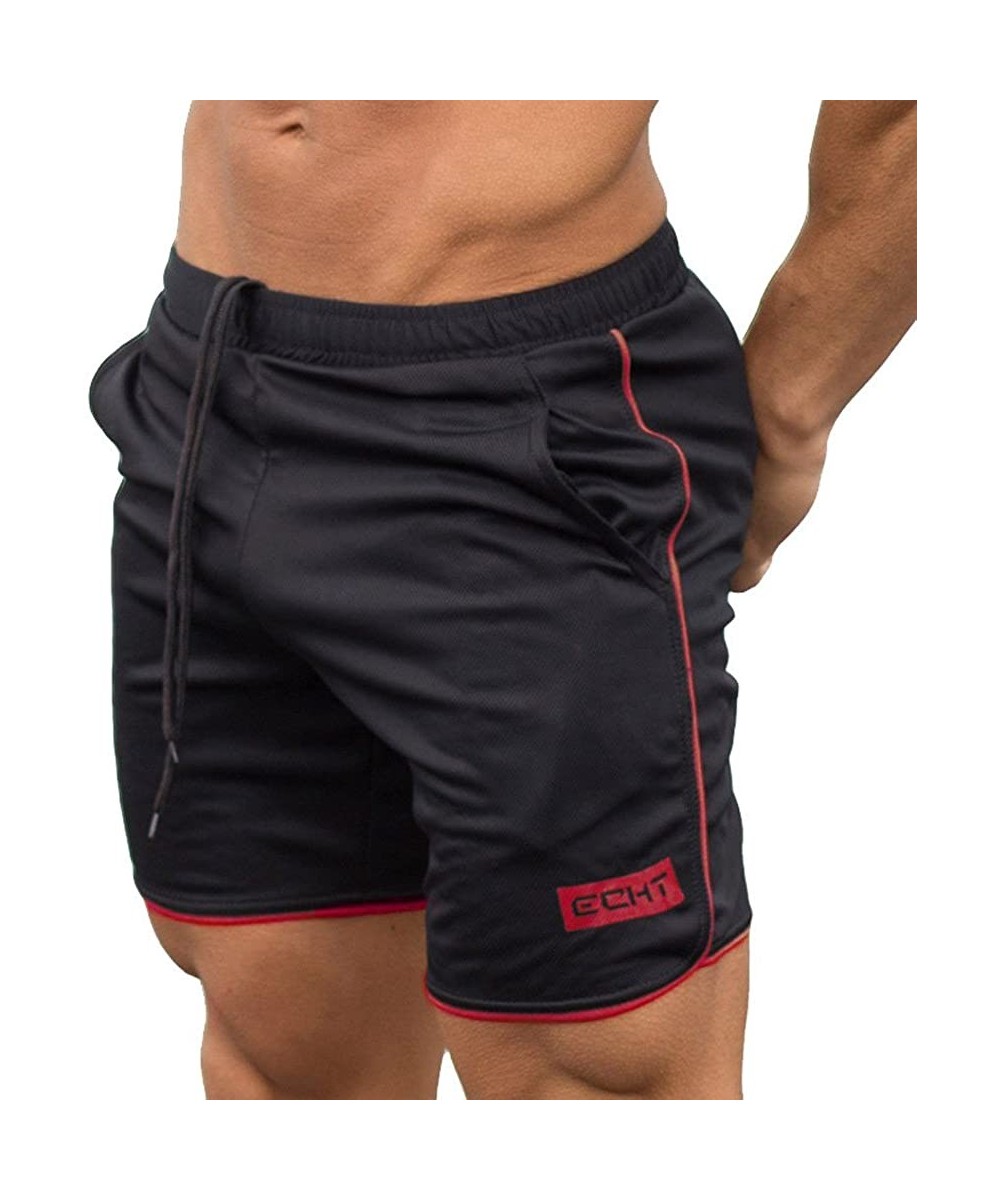 Gym Workout Shorts Quick Drying Running Tight Lifting Bodybuilding Shorts with Pockets - Red - C6195AMLIYC $9.37-Racing