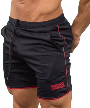 Gym Workout Shorts Quick Drying Running Tight Lifting Bodybuilding Shorts with Pockets - Red - C6195AMLIYC $9.37-Racing