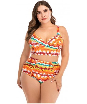 Plus Size Swimsuits for Women- Womens Two Piece Print Bathing Suits Bikini Set Padded Swimwear Beachwear - Yellow - CZ1954EQU...